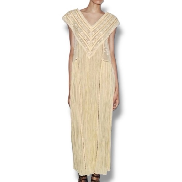 Zara Dresses & Skirts - Zara Cream Fringe Embellished V-Neck Maxi Dress